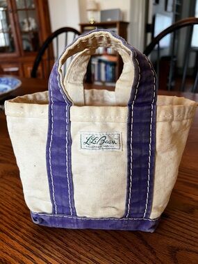 Vintage L.L. Bean Mini Canvas Tote natural with blue trim. Rare!